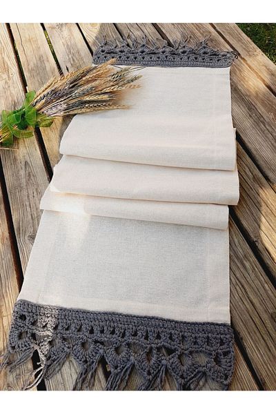 ZÜMAL Hand Knitted Macrame Linen Fabric Runner 35x150 (Color GRAY)
