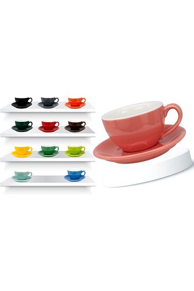 MIBRU Coffee ceramic cup with plate 200ml pink