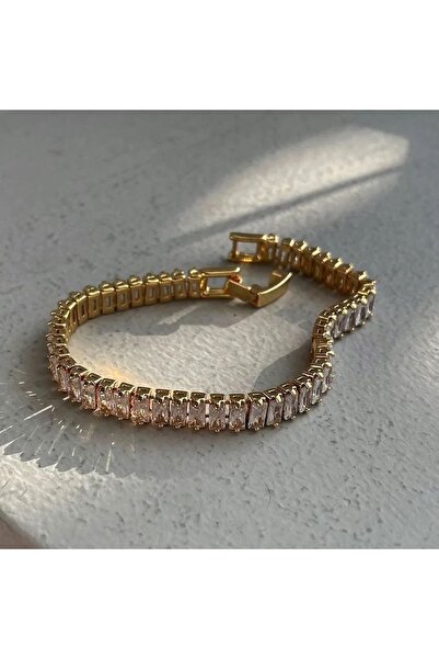 BORENO Su Yolu Baget Taşlı Gold Renk Dolgun Paslanmaz Çelik Bileklik