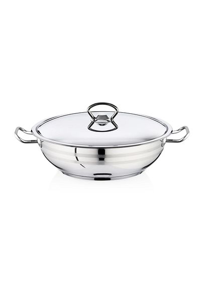 SAFLON Bestinox 32X9.5 cm Flanged Short Pot - 7.65 Liter Handle with Steel Lid