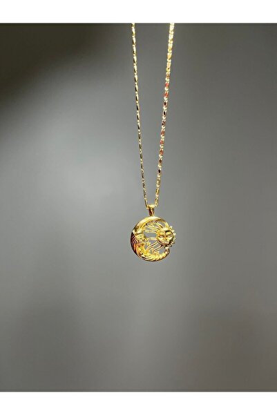 Women's Gold Plated Moon And Sun Necklace