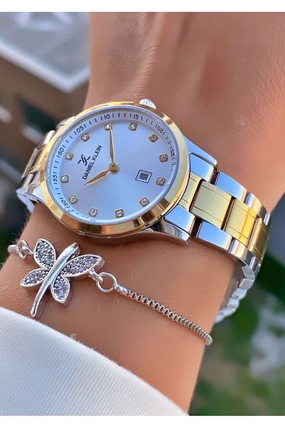 Daniel Klein Brand Yellow Silver Color Women's Wristwatch - Bracelet 0850dkl011184