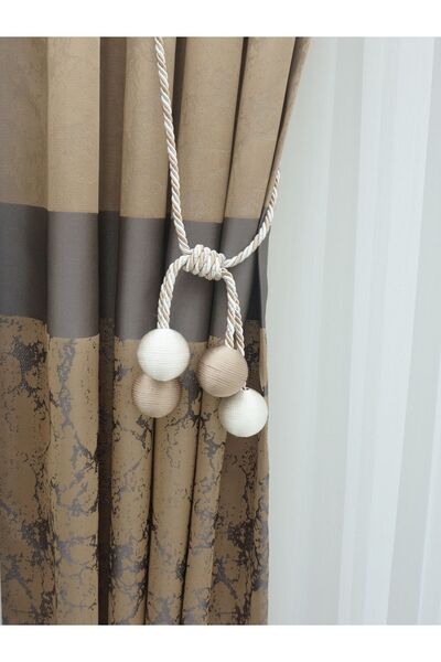 wolfling Modern Sarım 4 Toplu Braçol Kornişe Takmatik Ipli Tavan Perde Aksesuarı Vizon&krem