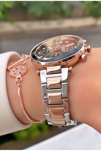 Daniel Klein Rose Brand Silver Women's Wristwatch and Bracelet Gift