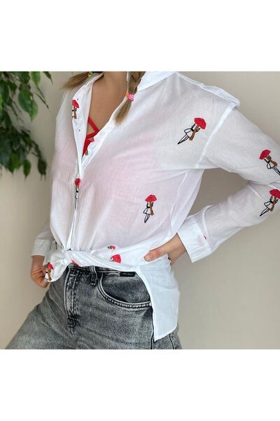 sharin Жіноча біла вишита бавовняна сорочка 4c-5026