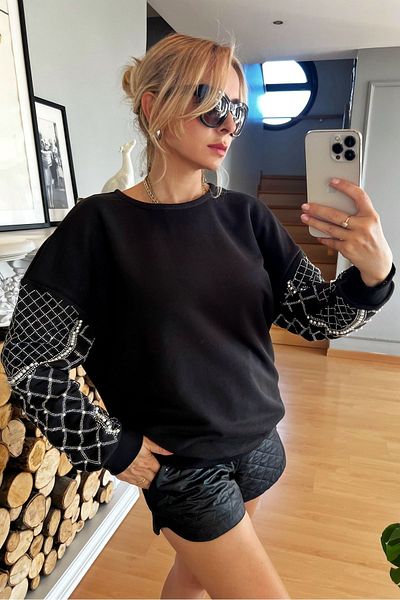 RICH GLAM Άνετο φούτερ από βαμβακερό κρυστάλλινο μαργαριτάρι