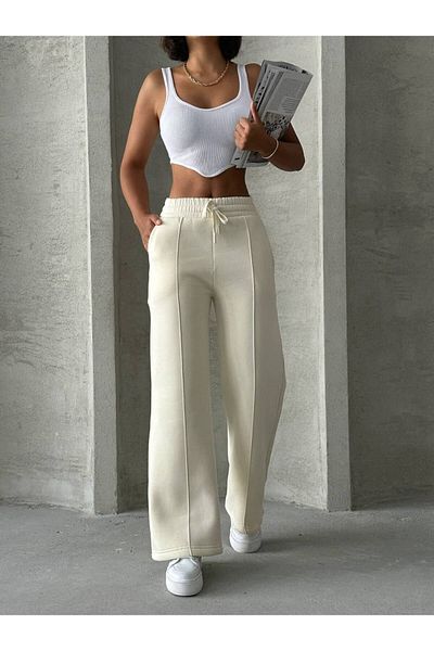 İLKCET MODA Γυναικεία φαρδιά φαρδιά φόρμα στο κάτω μέρος