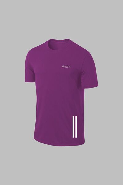 POSEIDON STORM Мъжка туристическа тениска от лилав плат Dri-Fit - с кръгло деколте, без щампа, голям размер (4XL-10XL)