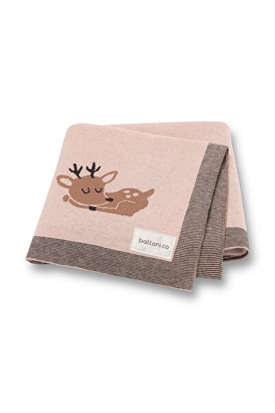 Battani.Co تريكو بطانية أطفال محبوكة لطفلة وصبي غزال وردي 85 سم × 85 سم