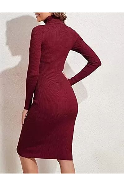 Moda Mimarisi Rochie de damă din tricotaje cu nervuri bordeaux
