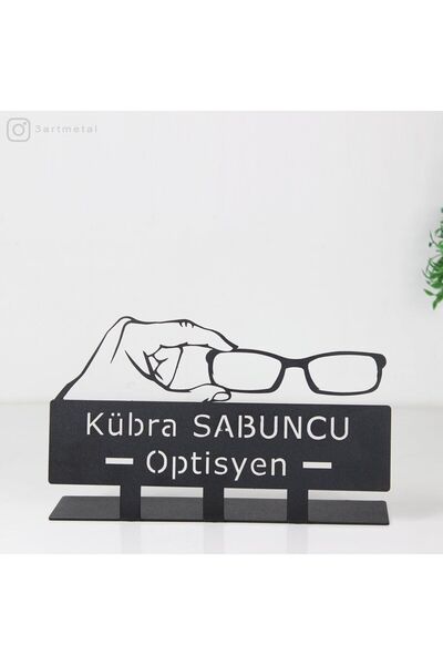 3art Metal Optisyen İsimlik - Metal Masa İsimliği - Hediye Masaüstü İsimlik