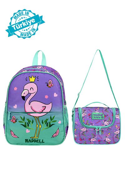 Niss Store Waddell Licensed Green Flamingo Patterned Combination Kindergarten and Lunch Box