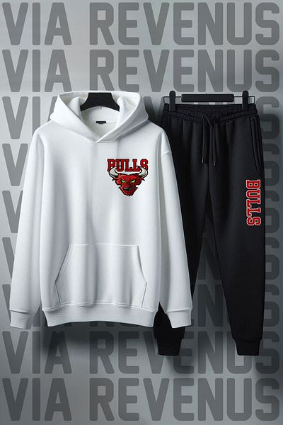 Vordevia Unisex Bulls Printed Wide Fit Soft Hooded Tracksuit Set