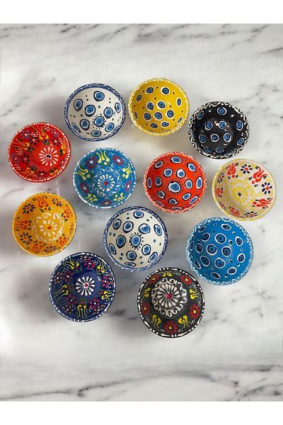 Artistic Quality Tulip Bead Decorative Tile Ceramic Sauce Bowl 12 Pieces Evil Eye Bead