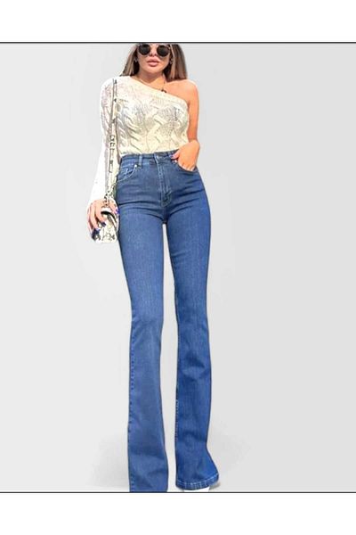 DRC trend Blugi din denim cu talie înaltă din Lycra spaniolă albastru