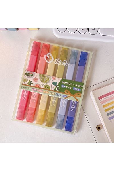 Kawaii Wenduo Double Ended Flower Scented 6-Piece Pastel Highlighter Set