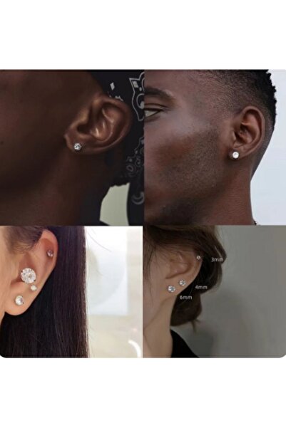 Set 925 Ayar Gümüş Damgalı (3 ÇİFT) Zirkon Taşlı Yuvarlak Küpe( 3 mm-4 mm-7 mm)