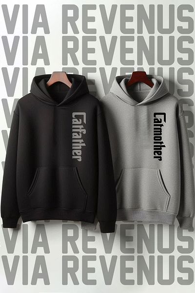 Vordevia Catfather Catmother Printed Oversize Sweatshirt - Lover Combination