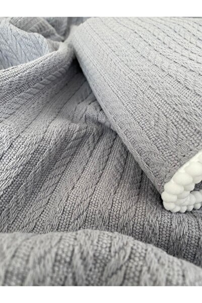 HEYBELİ ORGANİK Soft Gray Baby Blanket - 100% Cotton, 120x100 Cm, Knitted Patterned Blanket