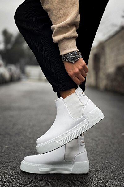 MELAMS Sutulya Men's Boots - Elastic and Laceless, Chester Chelsea Model, Whi...