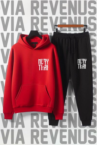 Vordevia Set de trening cu glugă, unisex, cu imprimeu Muay Thai