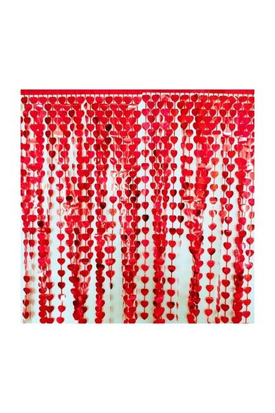 Kelebek Oyuncak Shiny Metallized Heart Background - Door Wall Curtain Red