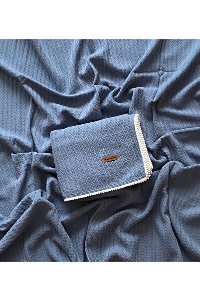 HEYBELİ ORGANİK بطانية منقوشة من سلسلة Indigo Cunda - 100% قطن، بيبي بايك، 12...