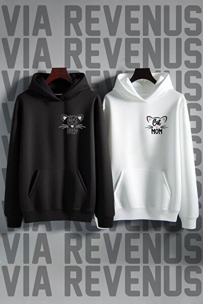 Vordevia Cat Dad Cat Mom Printed Lover Oversize Combinat Hanorac