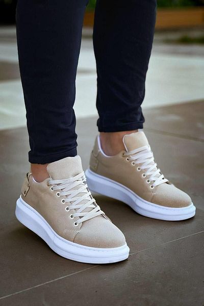 MELAMS Ανδρικά παπούτσια Casual Baden Beige Suede - Ψηλή σόλα και κορδόνια - KBC