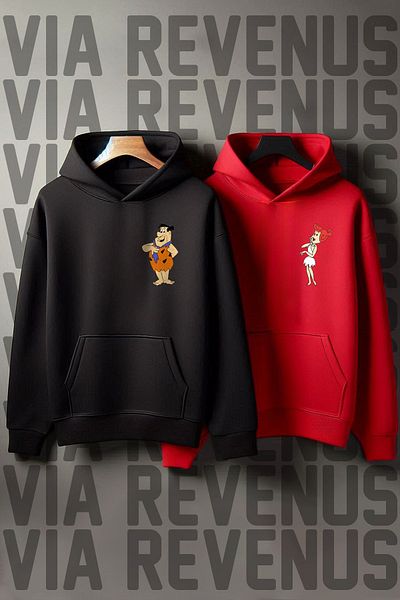 Vordevia Fred Wilma Oversize Lover Combination Sweatshirt - Flintstone Printed