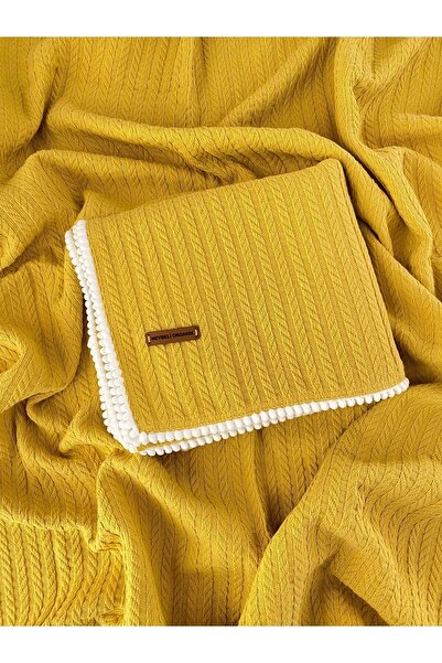 HEYBELİ ORGANİK بطانية أطفال محبوكة من القطن 100% بلون الخردل - 120x100 سم