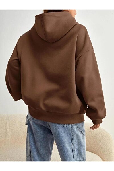 trendgar Malibu Printed Unisex Καφέ Φούτερ Hodie