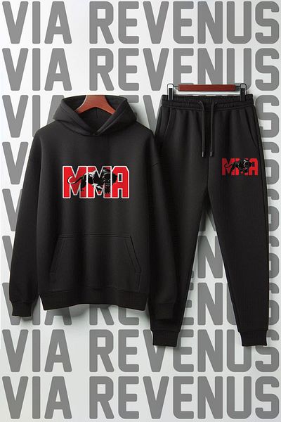 Vordevia Unisex Mma Printed Wide Fit Soft Tracksuit Set - Hooded