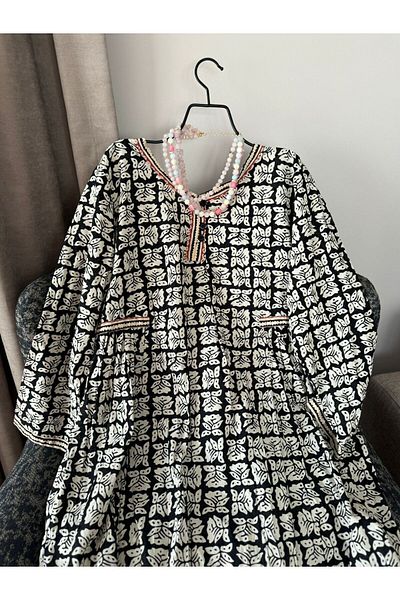 Natavan Rochie Jalabiya elegantă cu model alb din bumbac