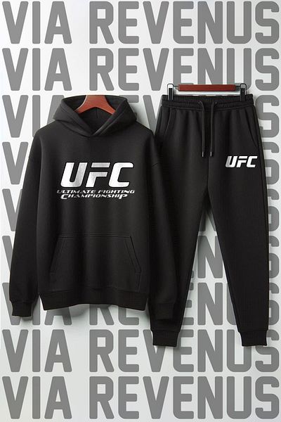 Vordevia Ufc Printed Unisex Soft Hooded Wide Fit Tracksuit Set