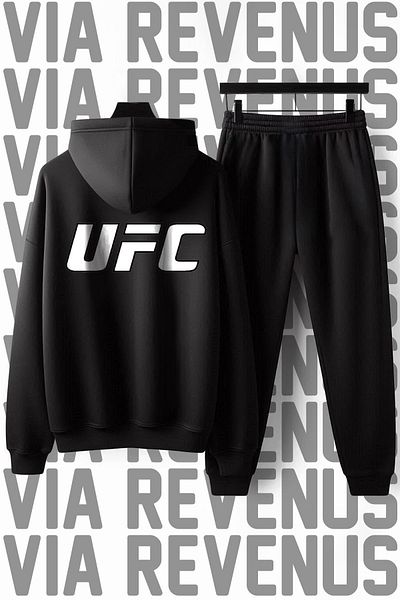 Vordevia Ufc Printed Unisex Soft Hooded Wide Fit Tracksuit Set
