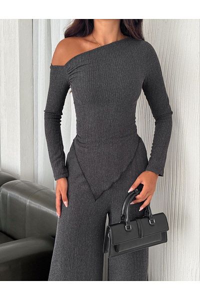 SEVENLINE Off-Shoulder Drape Blouse and Trousers Set - Wrap Detail