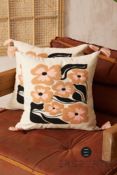 Ersperto Λινό Διακοσμητικό Μαξιλάρι Ριχτάρι Φουντωτό Λουλούδι - Μαξιλαροθήκη ...