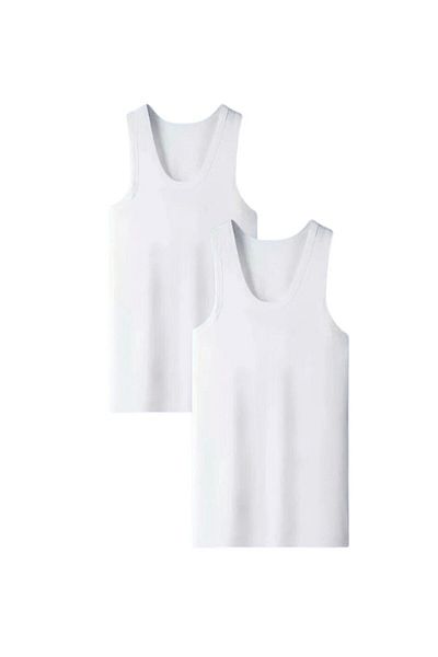 QKK Men's White Lycra Cotton Tank Top Set of 2 - Q.U.O1.K.0K.A0.K.6O.T.A2