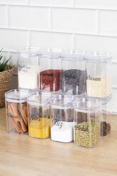 DNS HOME 12-Piece 250 ml Mica Spice Jar Set with Vacuum Lid Storage Container Jar Set with Transparent Label