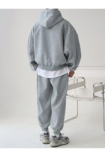 aynewmoda طقم سويت شيرت كبير الحجم بغطاء للرأس مع بدلة رياضية سوداء