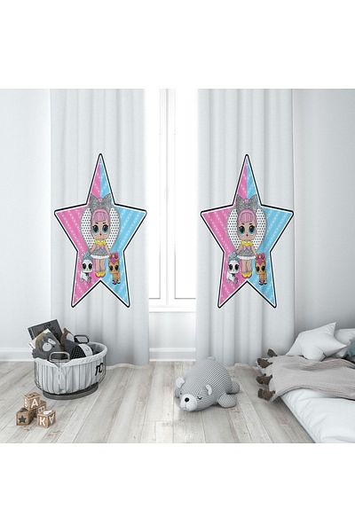 Lolla Unicorn Star White Background Curtain 131