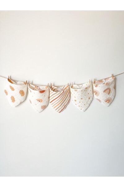 OBİMİNİ Organic Muslin Baby Bib and Mouth Wipes - with Snap Fasteners (5 Pieces)