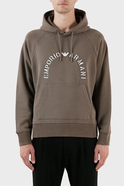 Emporio Armani Embroidered Logo Hooded Pocket Regular Fit Cotton Sweat Men's ...
