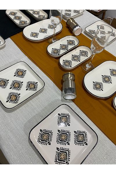 MTD SERAMİK Kilim Pattern Luxury Breakfast Set 14 Pieces for 6 People