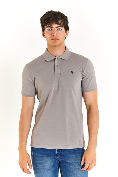 U.S. Polo Assn. ΒΑΣΗ. POLO ASSN. ΑΝΔΡΙΚΟ ΥΦΑΝΤΟ POLO ΛΑΙΜΟΣ ΣΚΟΥΡΟ ΓΚΡΙ T-SHIRT