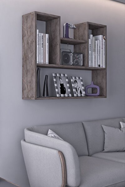 rafineritasarım Lale Dekoratif Duvar Rafı Salon Banyo Balkon Mutfak Kitaplık Çok Amaçlı Raf Gri