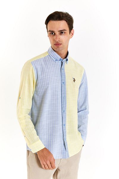 U.S. Polo Assn. Cămașă sport pentru bărbați U.S. POLO - Croială normală, Flamingosmen 003 Albastru deschis