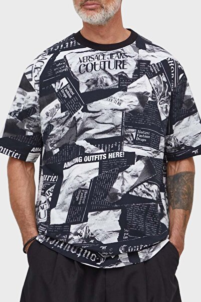 VERSACE JEANS COUTURE Desenli Bisiklet Yaka Pamuklu Relaxed Fit T Shirt Erkek...