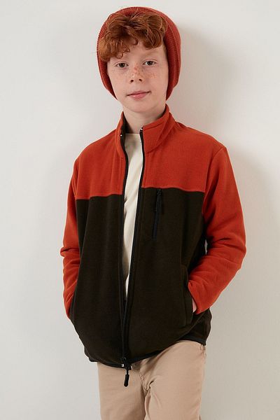 Lela Μαλακή υφή με φερμουάρ Color Block Stand γιακά τσέπη Fleece Unisex Παιδικό Fleece 5905001